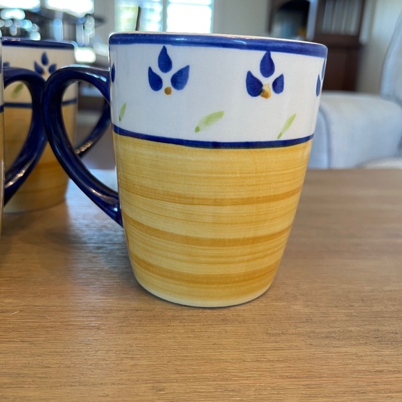 Set of Four (4) Color Strokes Blue Leaves Mugs; Home Collection - Picture 5 of 10